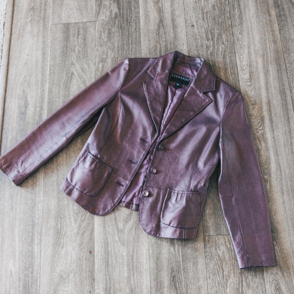 Bernardo Metallic Leather Purple Blazer - Picture 1 of 7